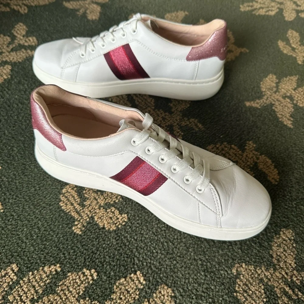 Kate Spade White and Burgundy Women's Sneakers size 10B